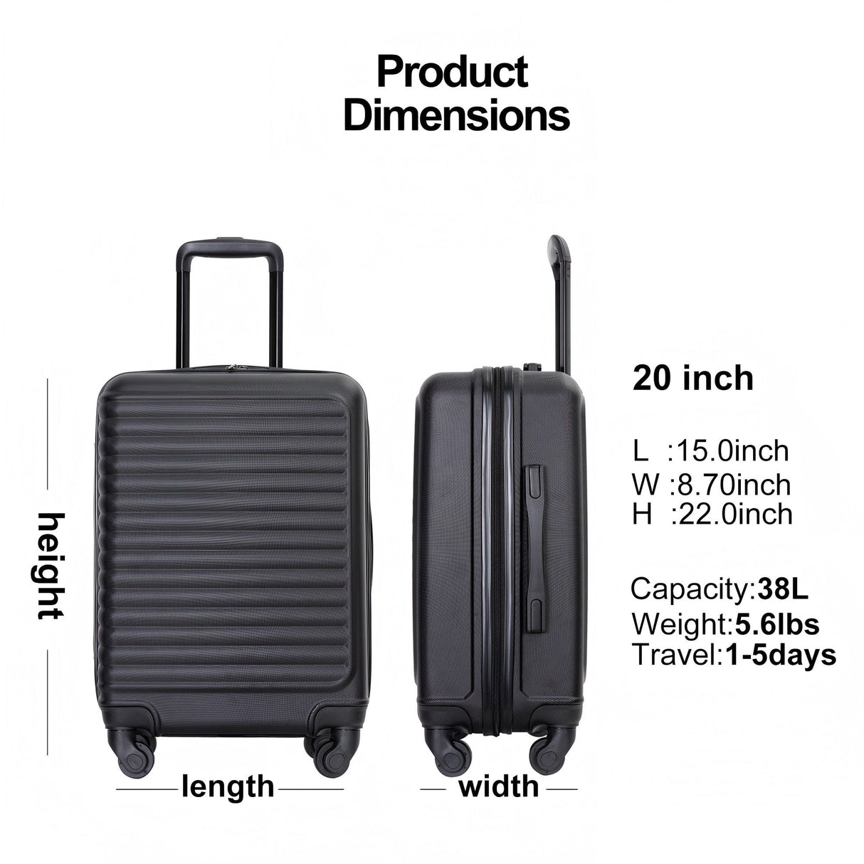 20" Carry On Luggage Lightweight Suitcase, Spinner Wheels