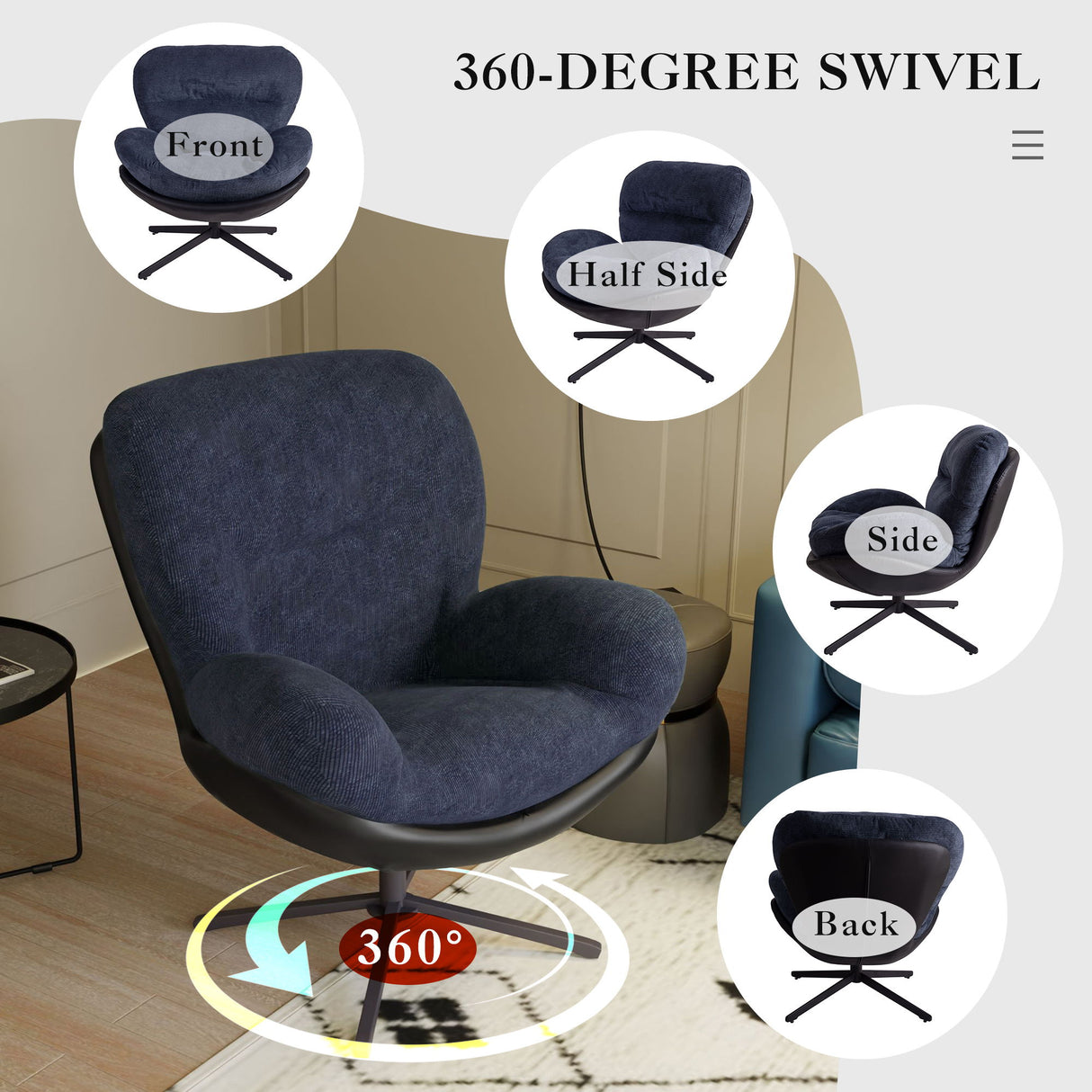 360° Swivel Office Chair, No Wheels