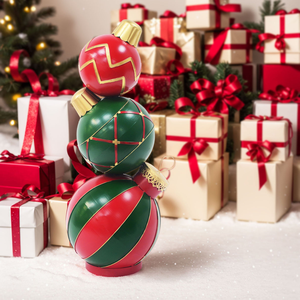 Classic Stacked Christmas Ball Decoration With Durable Construction - Red