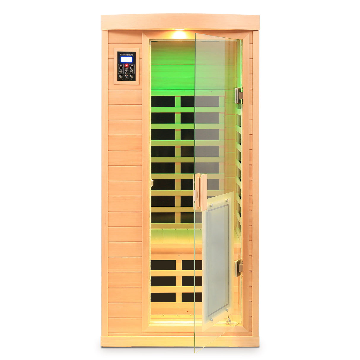 Low Emf Front Door With Heating Panel 1 People Hemlock Far Infrared Indoor Sauna Room - Natural