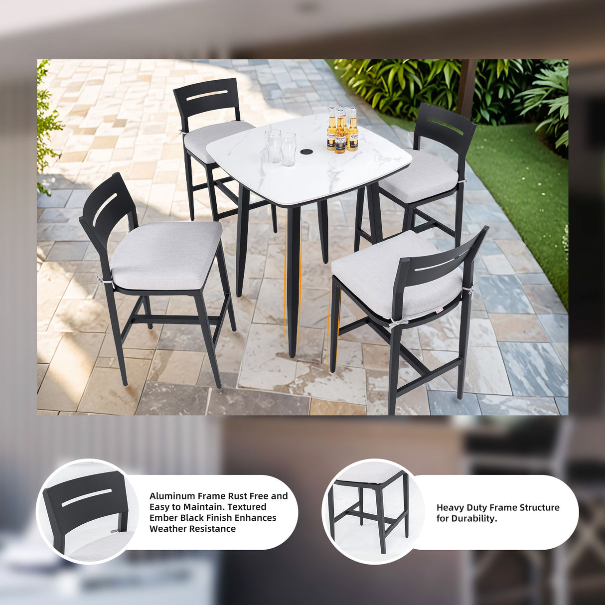 Modern Outdoor Bar Stools With Backrest And Footrest (Set of 2)