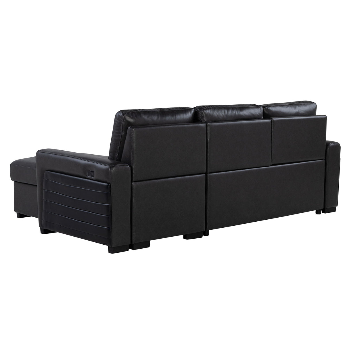Montero - Sofa With Pull Out Bed, Drop Down Table, USB And Cup Holders, Storage Chaise - Charcoal Black