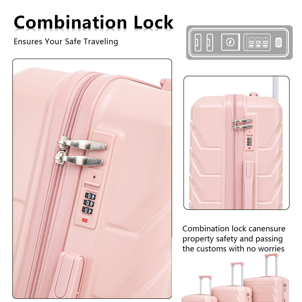 3 Pieces Set 20" / 24" / 28" Spinner Wheel Luggage With Combination Lock