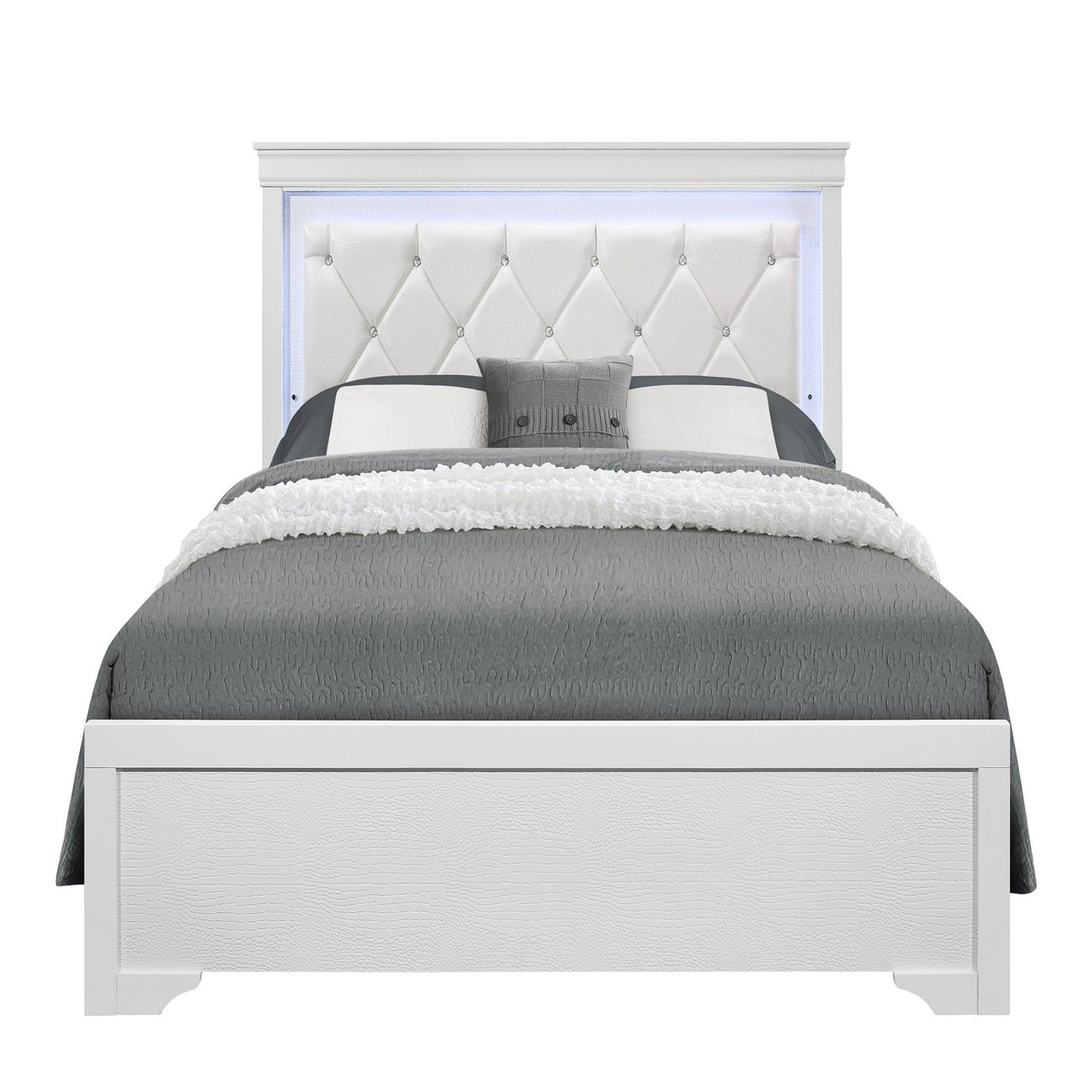 Shaker - 5 Pieces Bedroom Set With Crystal Inspired Tufted Headboard And LED Lighting