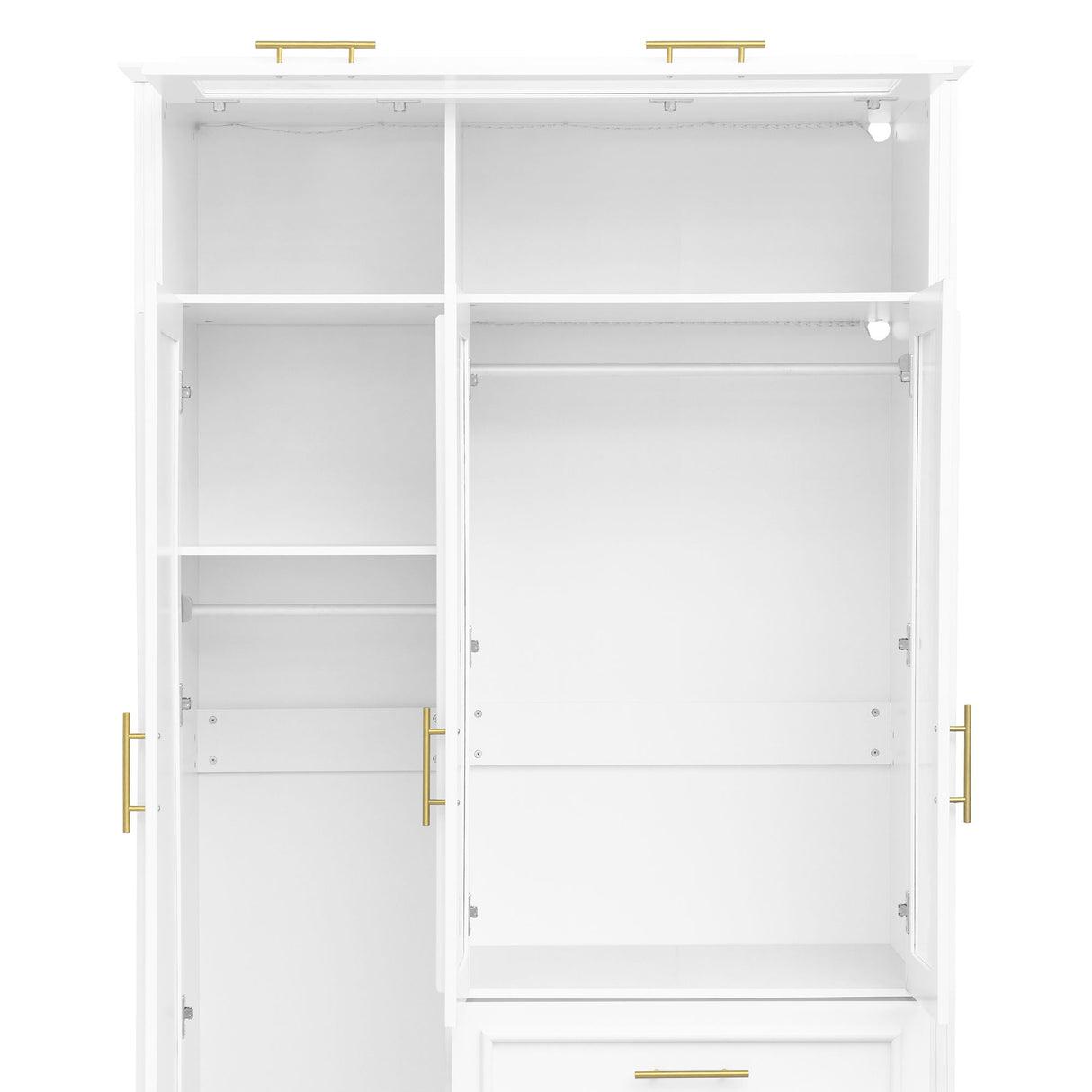 3 Door Wardrobe Armoire With LED Lighting And 3 Drawers - White