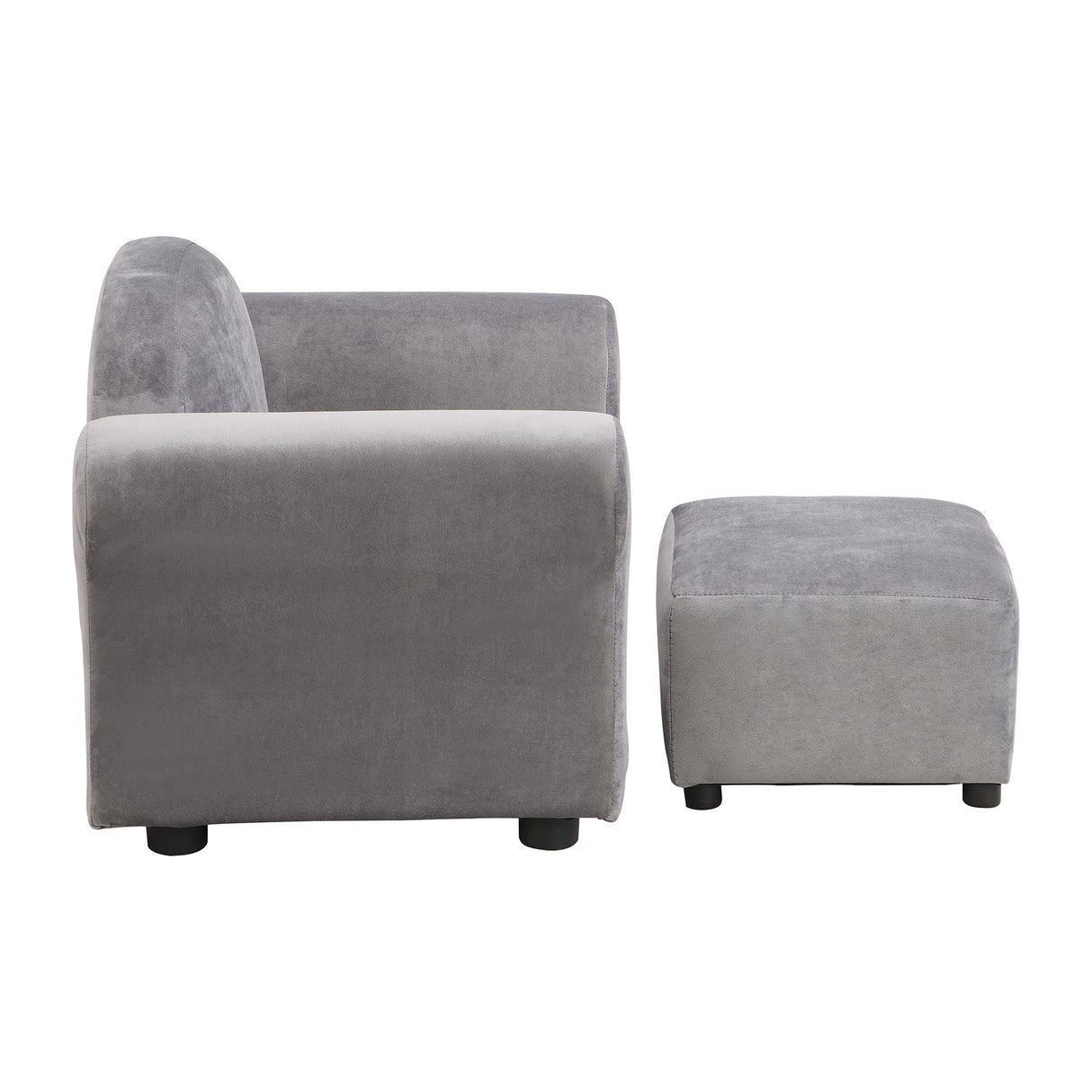 Kids Velvet Upholstered Chair With Ottoman For Comfortable Seating - Gray