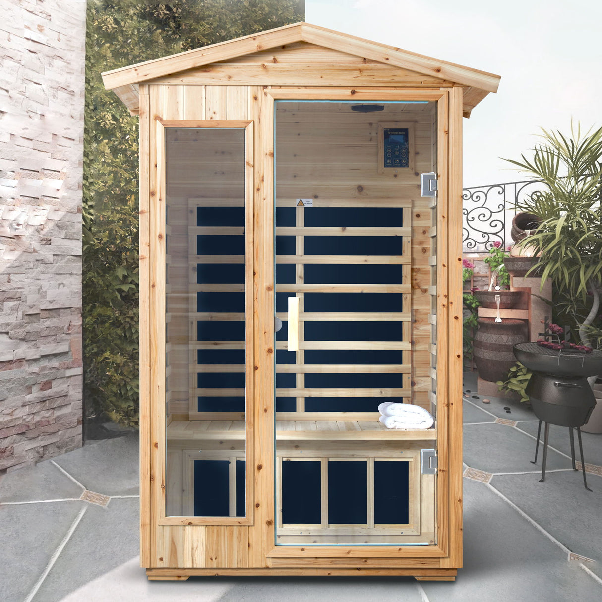 2 Person Far Infrared Old Fir Outdoor Sauna Room - Natural