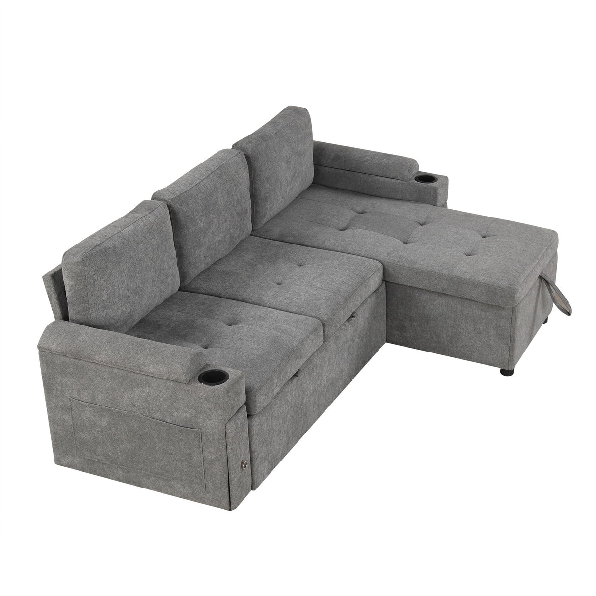Convertible L Shaped Sofa Couch With Storage, Cup Holders, USB Ports