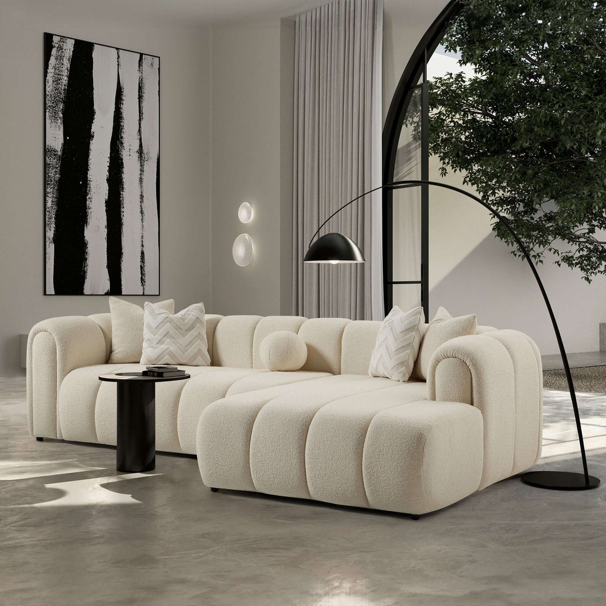 Beatrice - Modern Tufted Right Sectional Sofa - Ivory