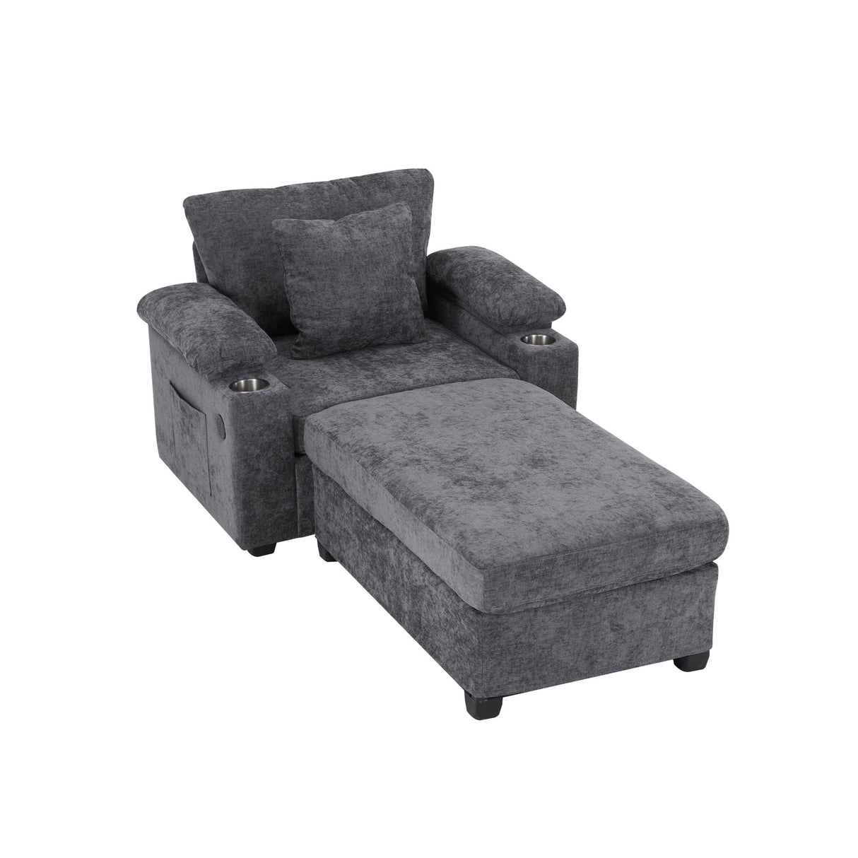 Modern Oversized Chair With Ottoman, Cupholders And USB Charging Ports
