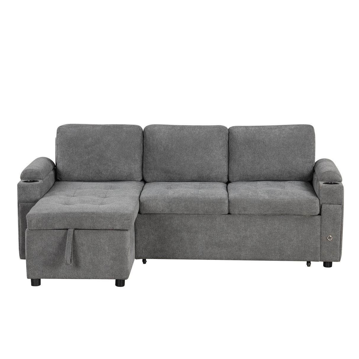 Convertible L Shaped Sofa Couch With Storage, Cup Holders, USB Ports