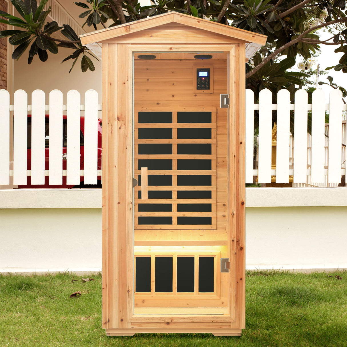 1 Person Far Infrared Old Fir Outdoor Sauna Room - Natural