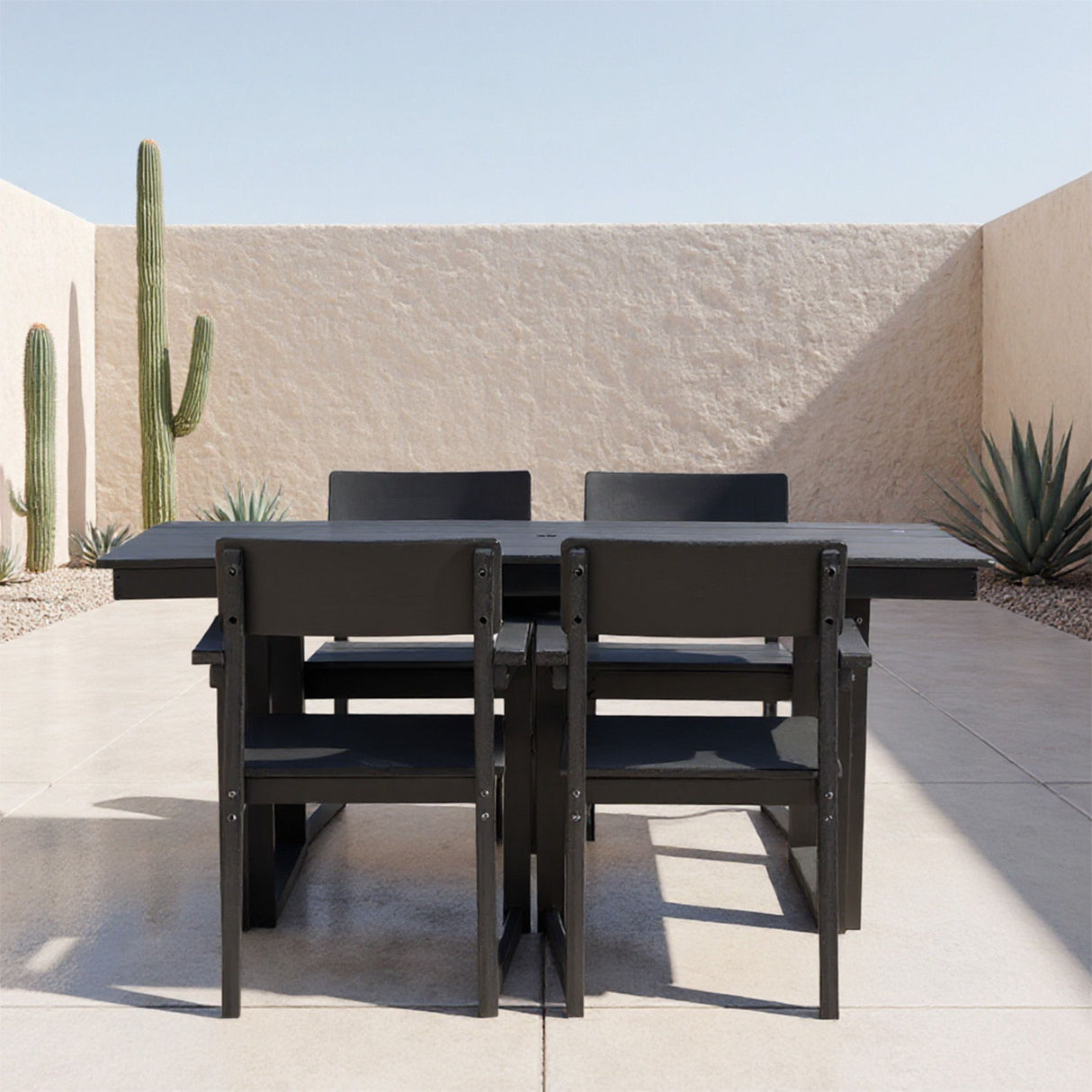 5 Piece Outdoor Dining Set, Table With Umbrella Hole And 4 Armrest Chairs