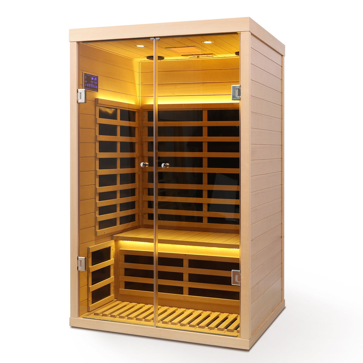 Low EMF, Wide Space Hemlock Double Doors Great Glass Luxury Indoor Far Infrared Sauna Room