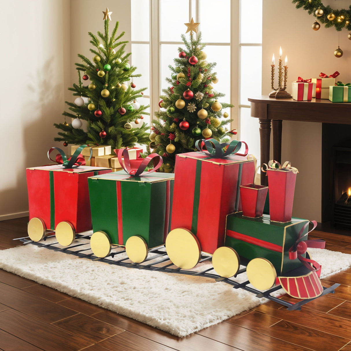 Festive Train Decor With Gift Shaped Carriages - Red