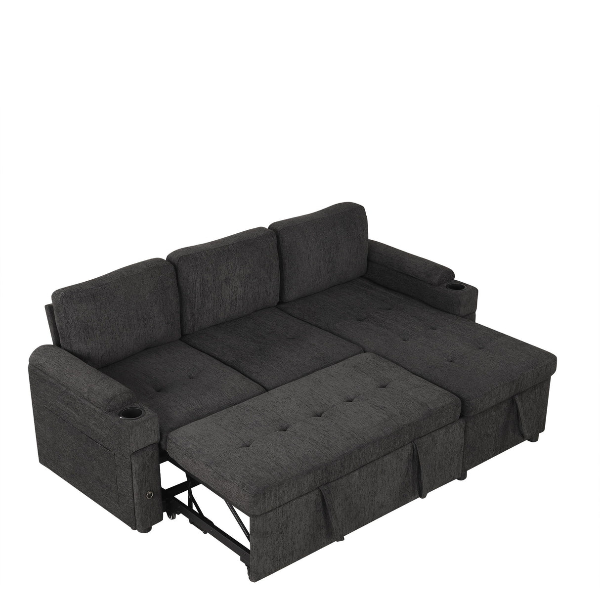 Convertible L Shaped Sofa Couch With Storage, Cup Holders, USB Ports