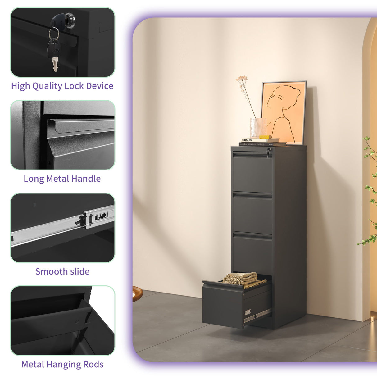 Steel Drawer Vertical File Cabinet With Lock For A4 Legal / Letter Size