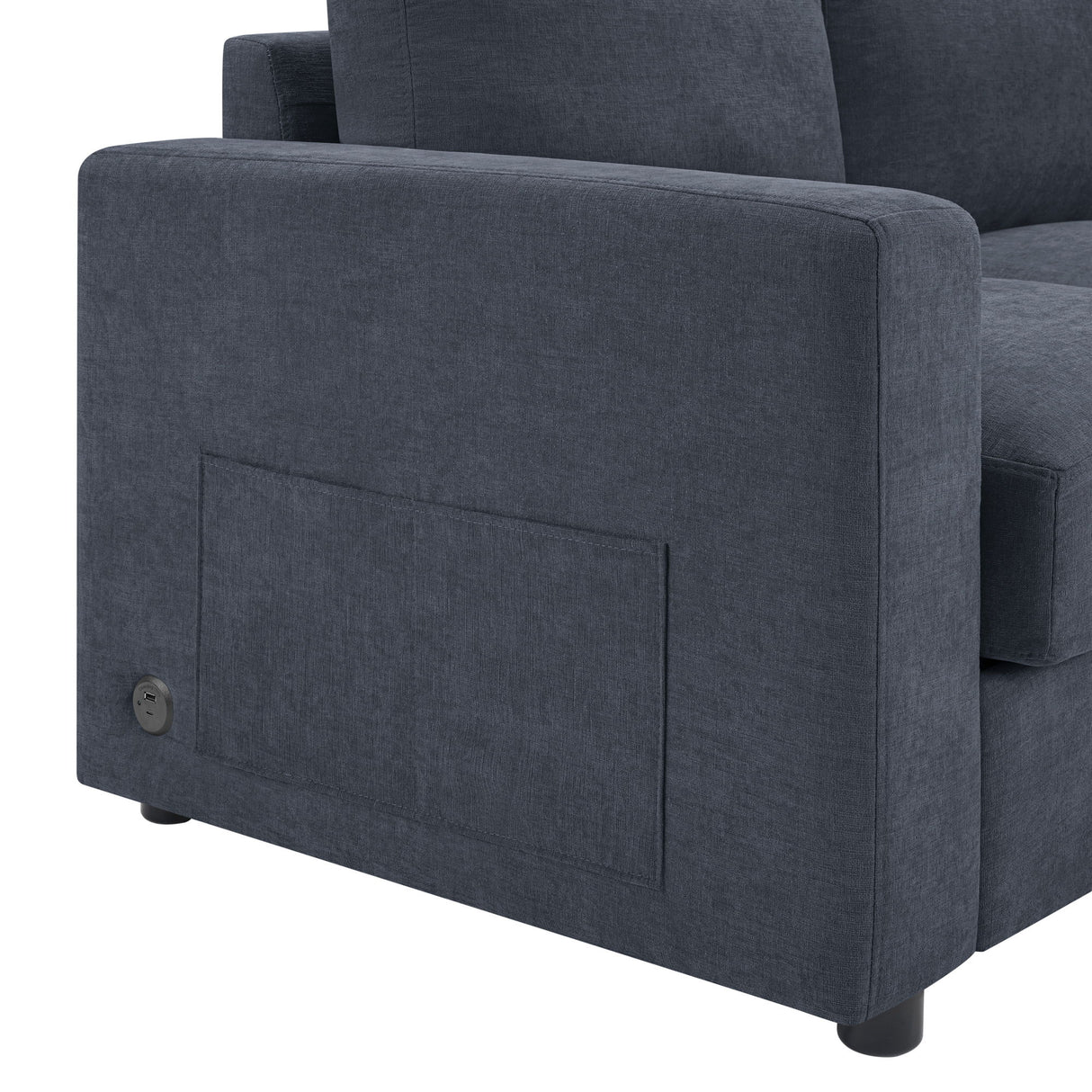 Modern L-Shaped Sectional Sofa With Curved Chaise, USB Ports, And Side Storage Pockets