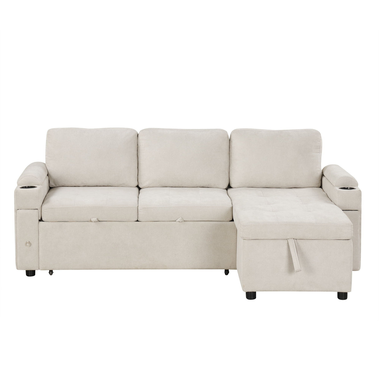 Convertible L Shaped Sofa Couch With Storage, Cup Holders, USB Ports