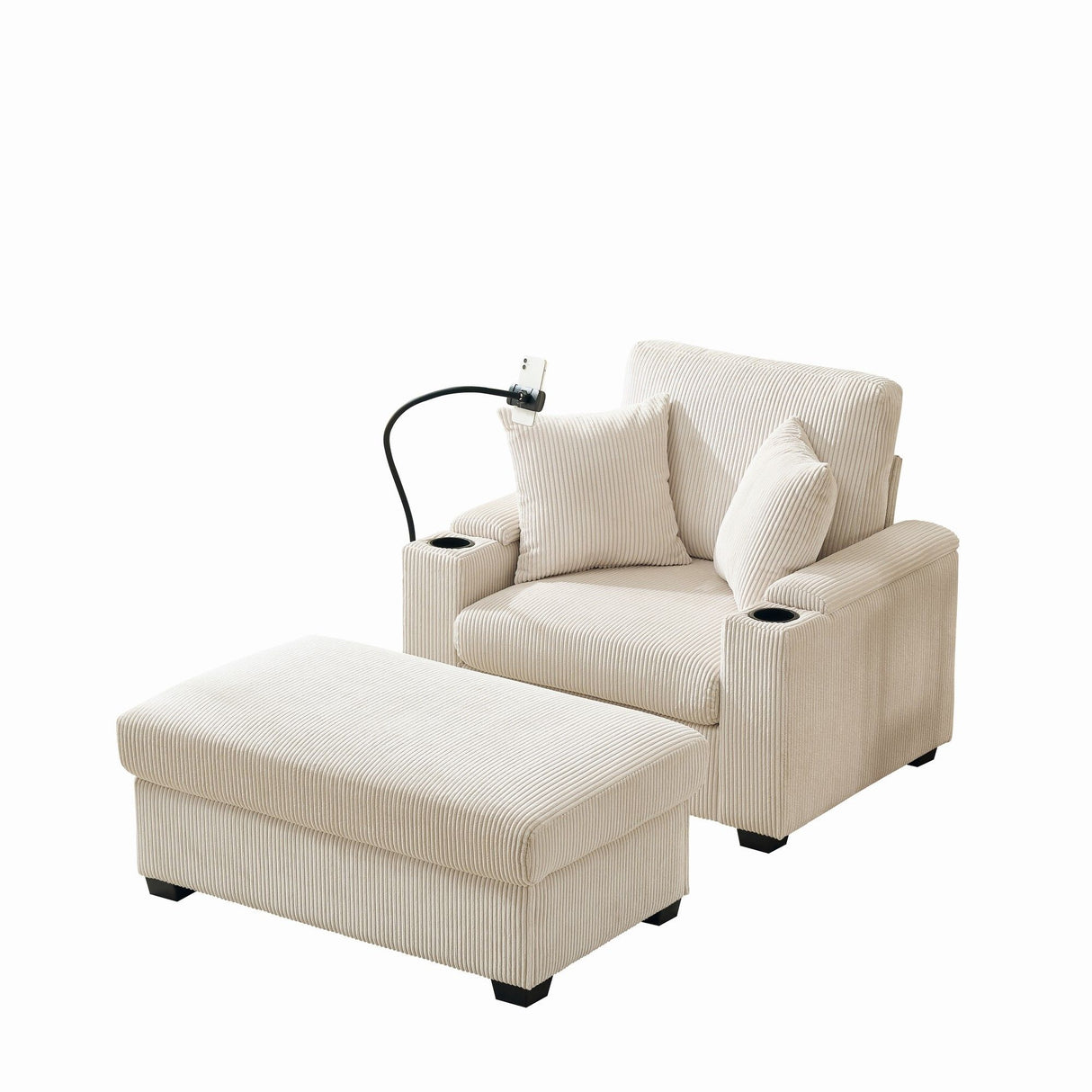 Oversized Chaise Lounge Chair With Ottoman And Storage