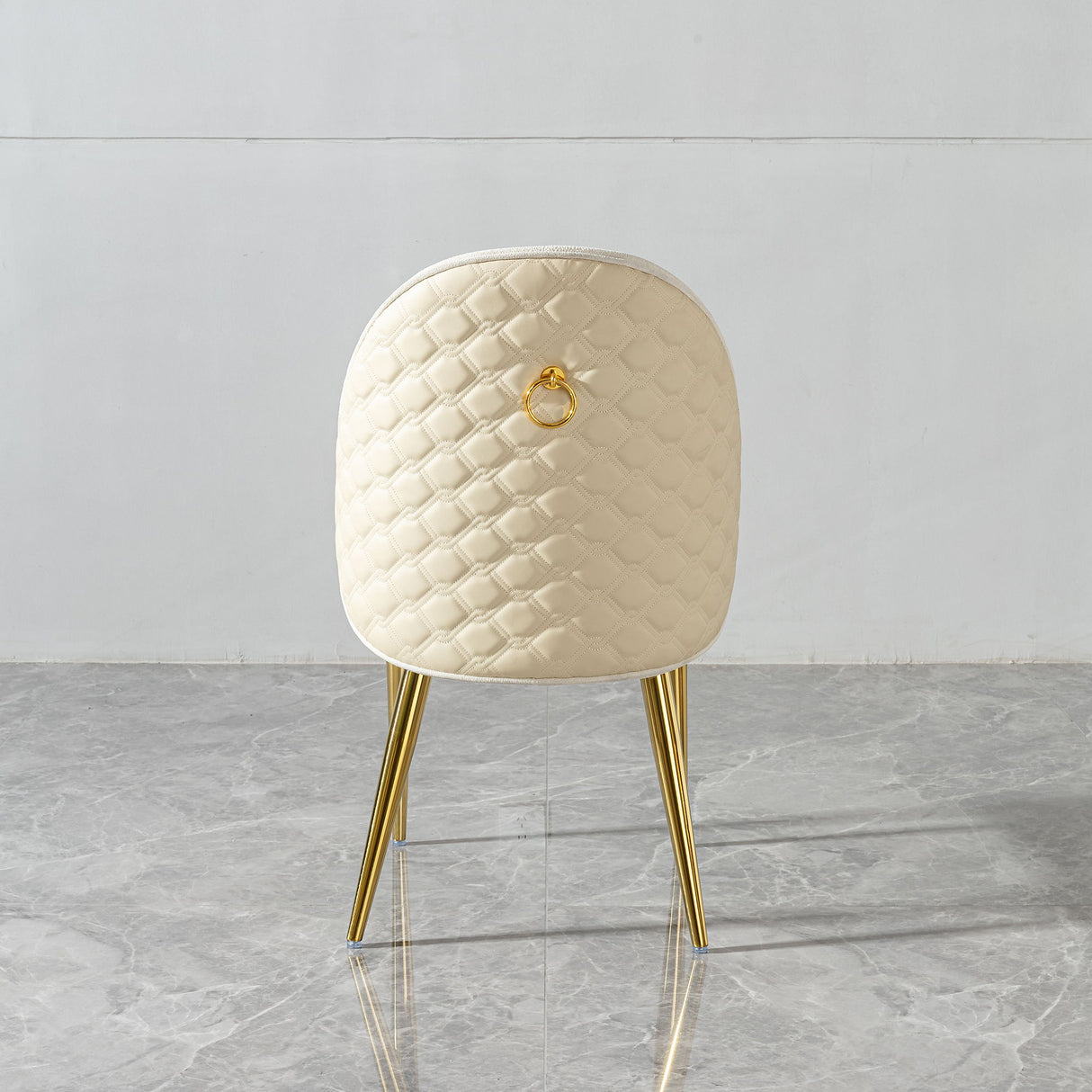 2 Pieces Contemporary Stainless Steel Dining Chair With Upholstery And Leather Backrest - Gold