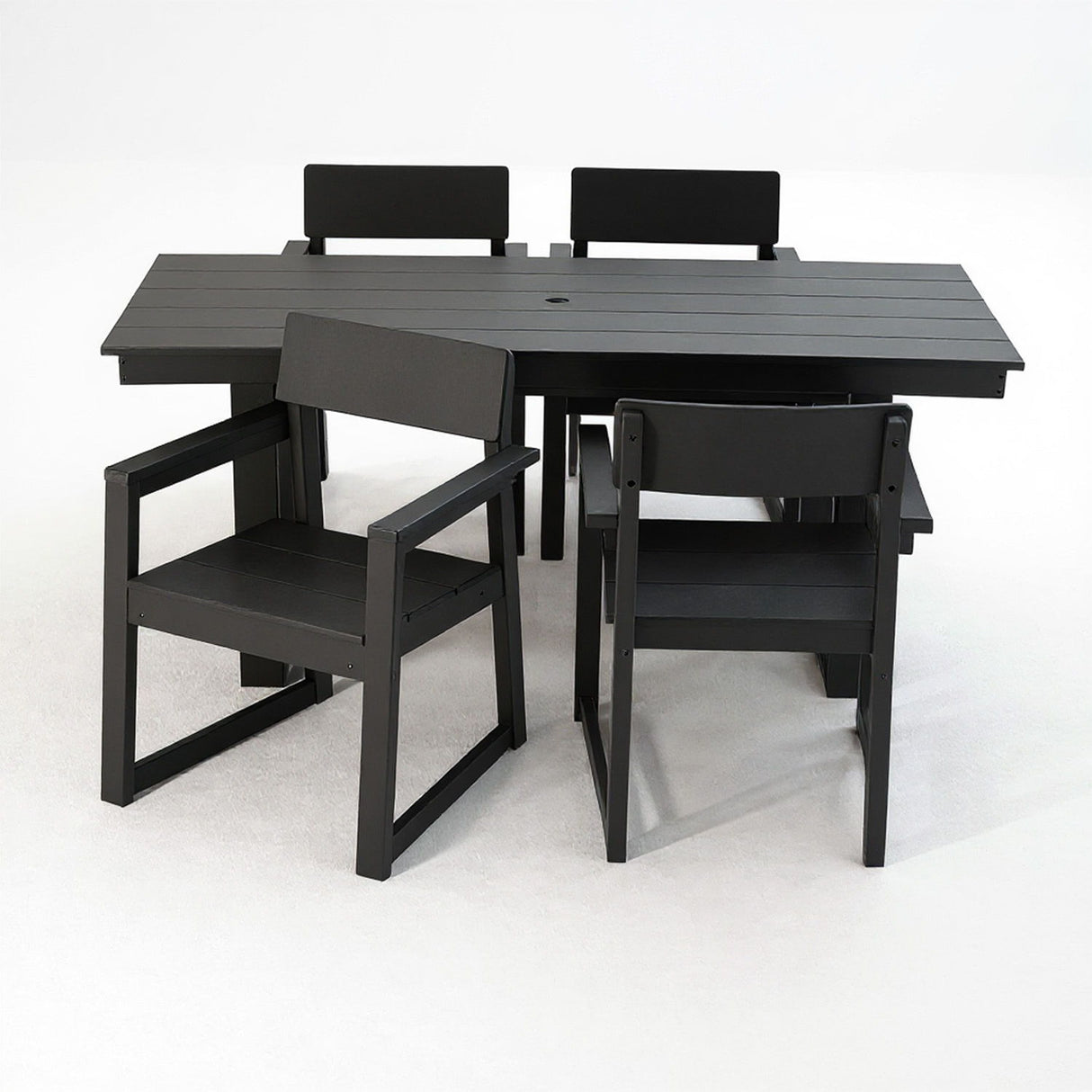 5 Piece Outdoor Dining Set, Table With Umbrella Hole And 4 Armrest Chairs