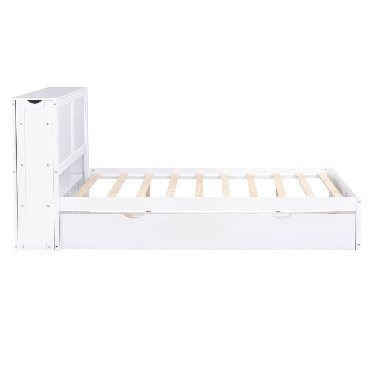 Storage Platform Bed With Pull Out Shelves And Trundle