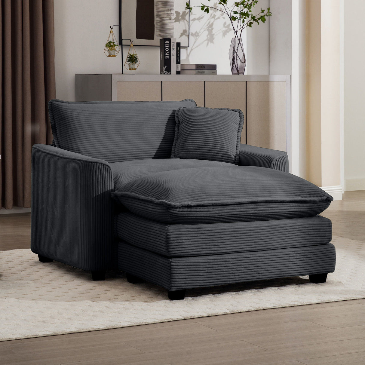 Classic Modern Comfortable Single Chair Deep Seat Sofa With Footstool