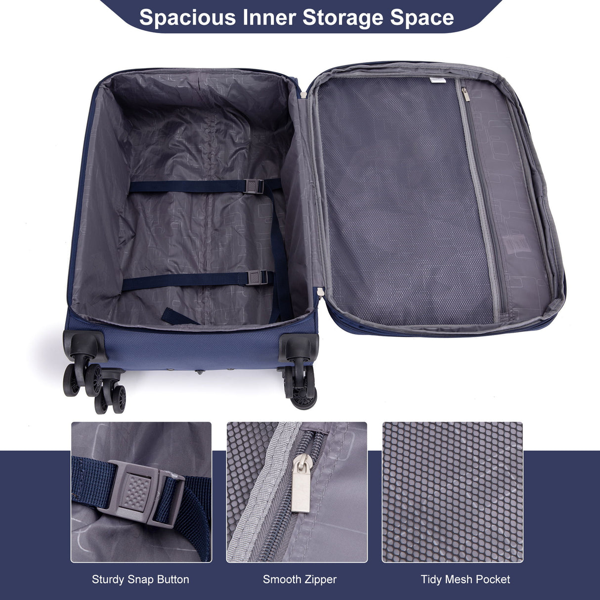 3 Piece Luggage Sets, Softshell Suitcase Spinner Wheels