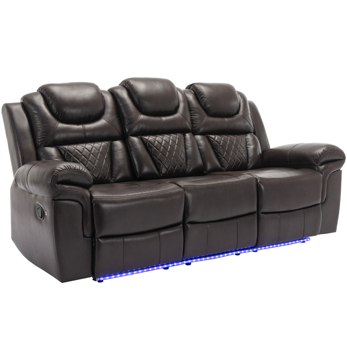 3 Pieces Recliner Sofa Sets Home Theater Seating Manual Recliner Chair & Center Console And LED Light Strip For Living Room - Brown