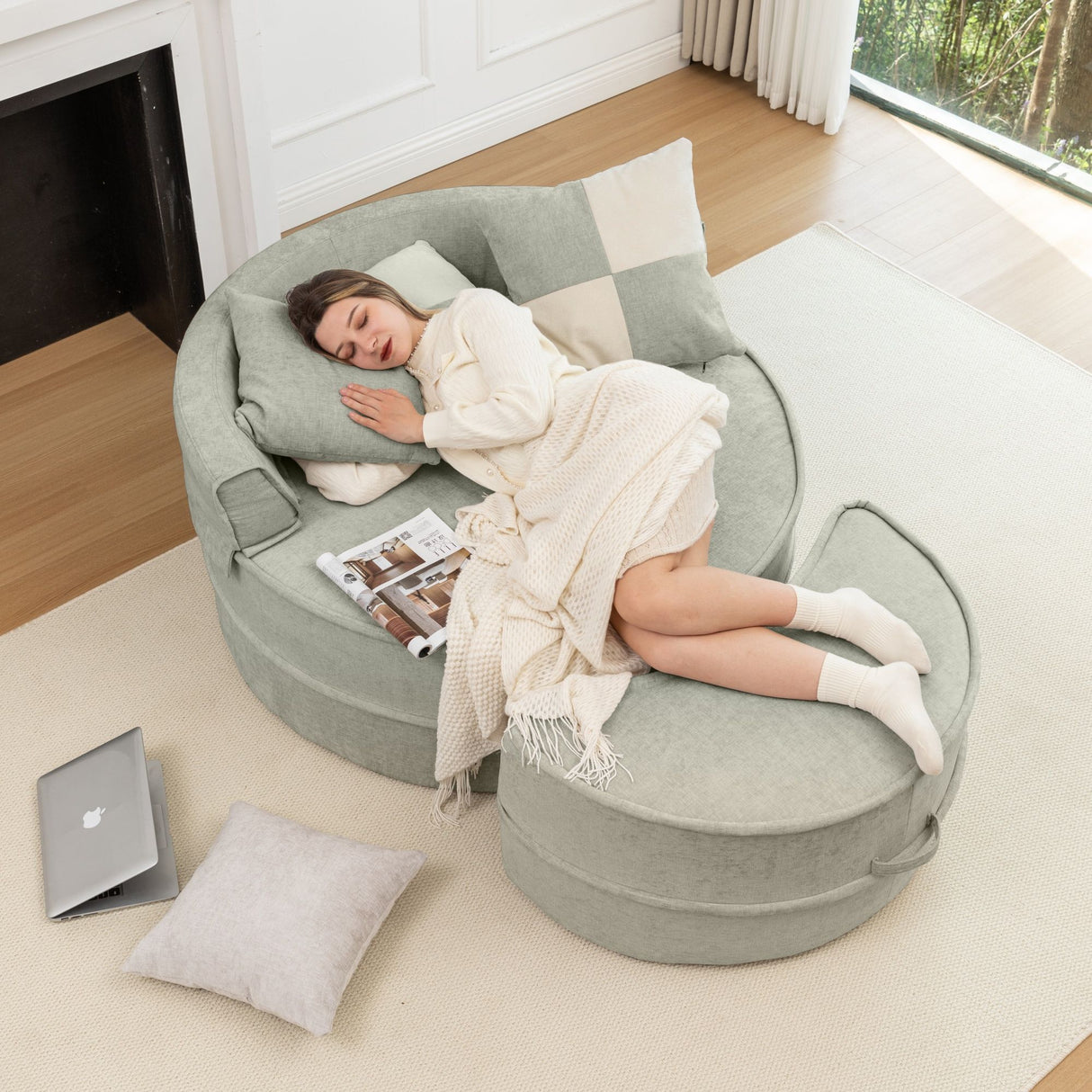 Modern Oversized Round Barrel Accent Chair With Ottoman