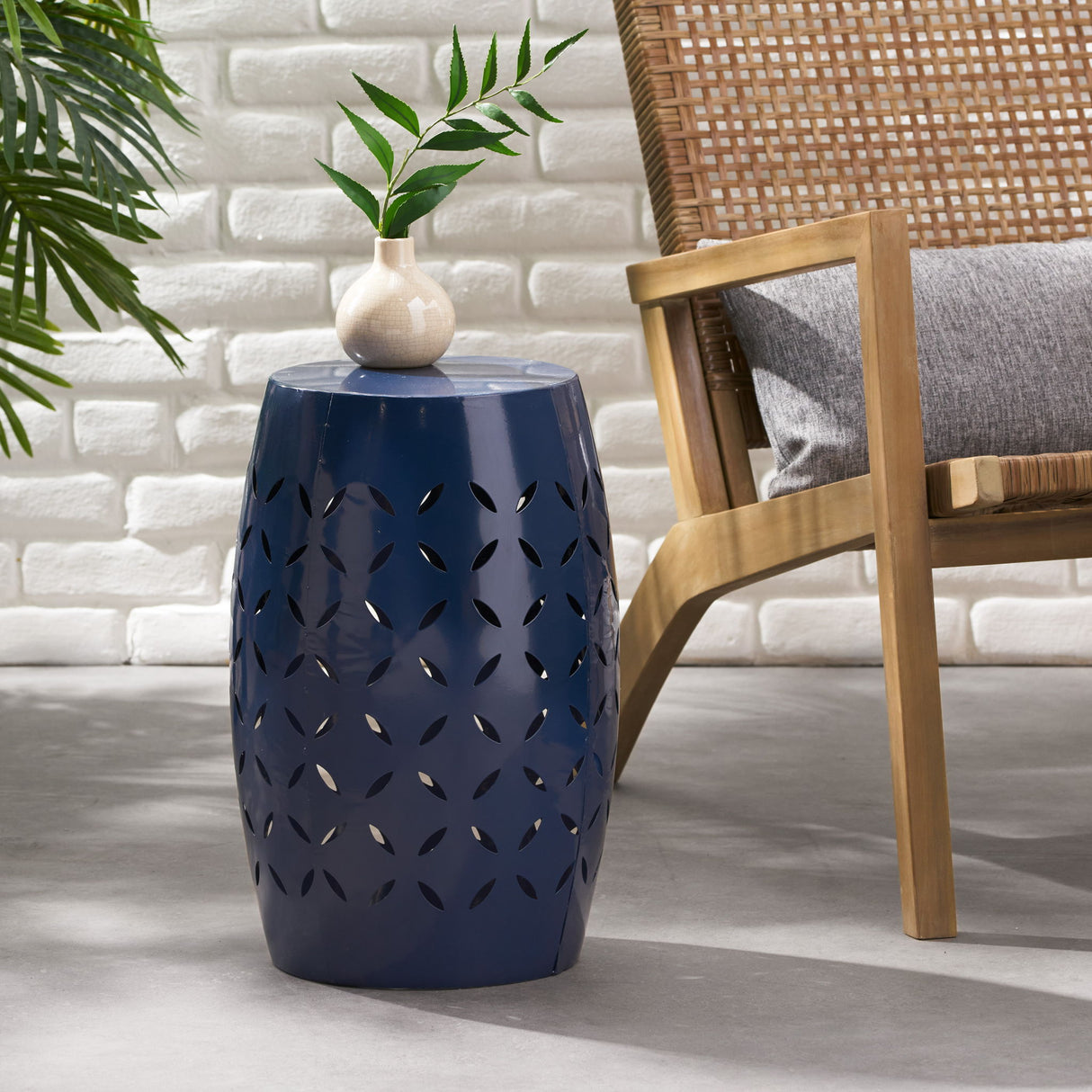 Outdoor Lace Cut Side Table - Navy Blue