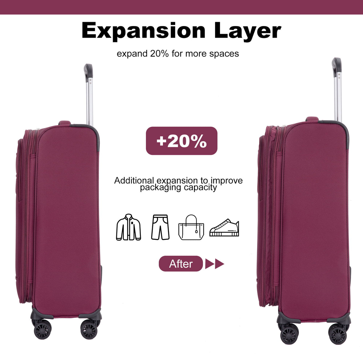 3 Piece Luggage Sets, Softshell Suitcase Spinner Wheels