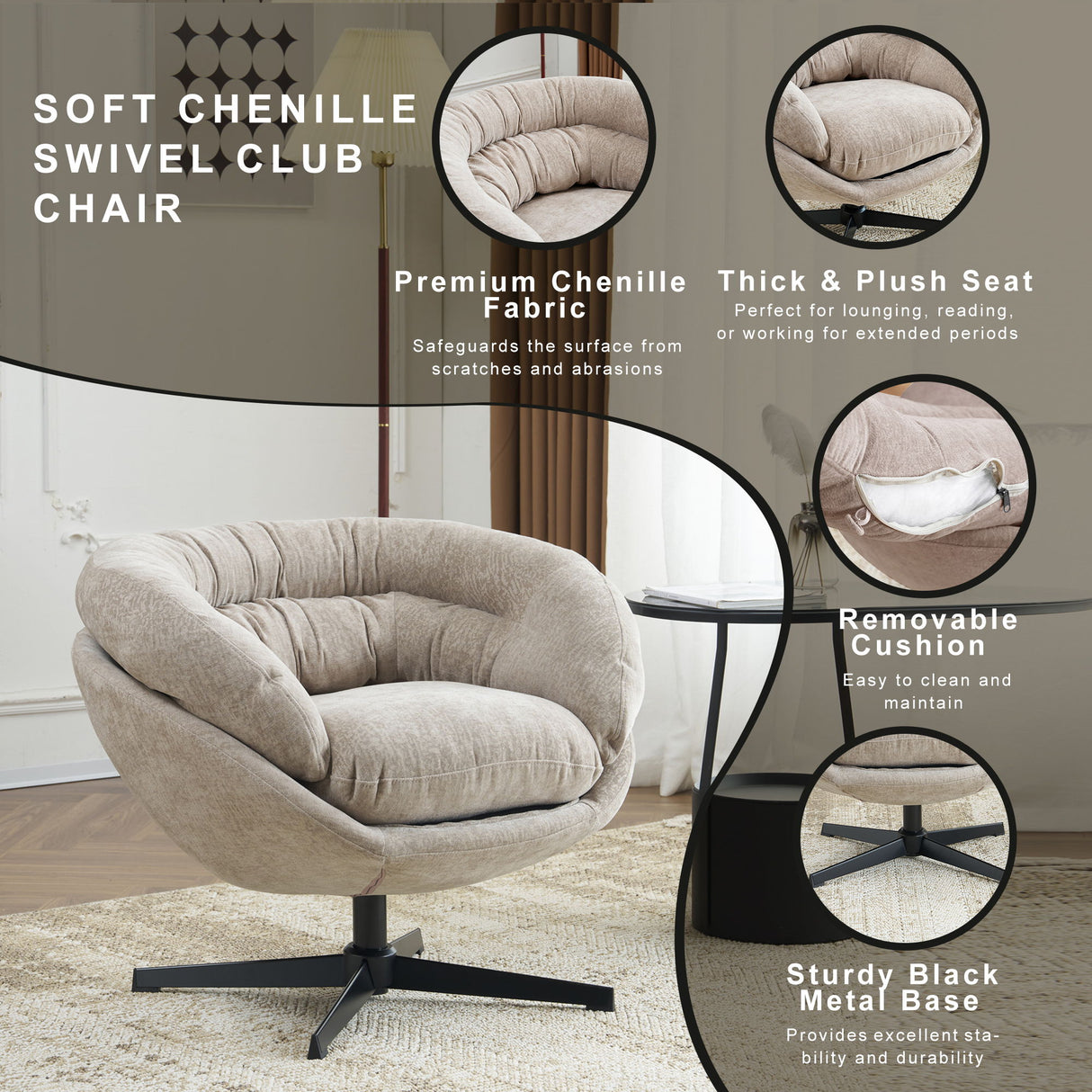 Modern Chenille Office Chair With 360 Degree Swivel