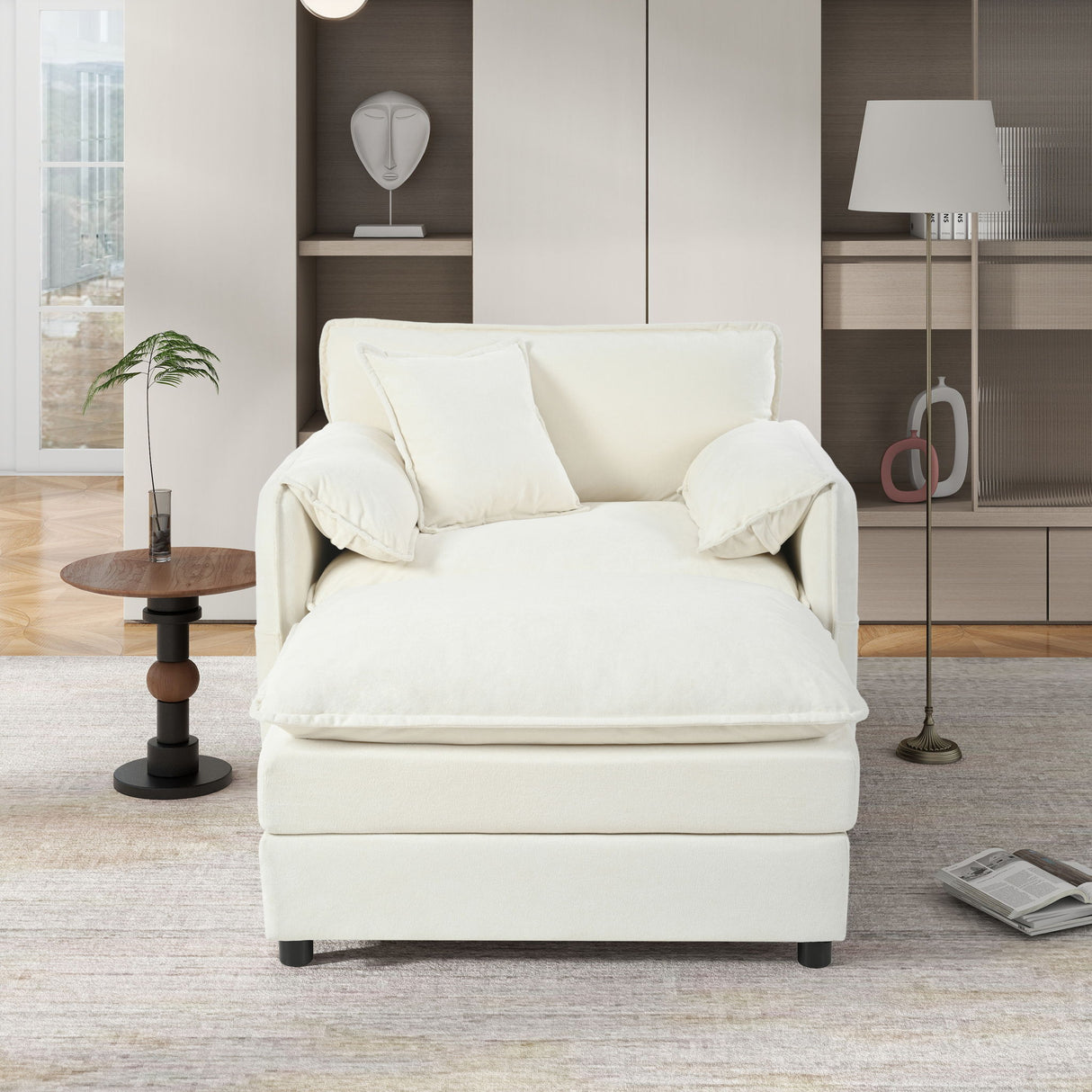 Oversized Chair With Movable Ottoman, Soft Upholstered Lounge Chair