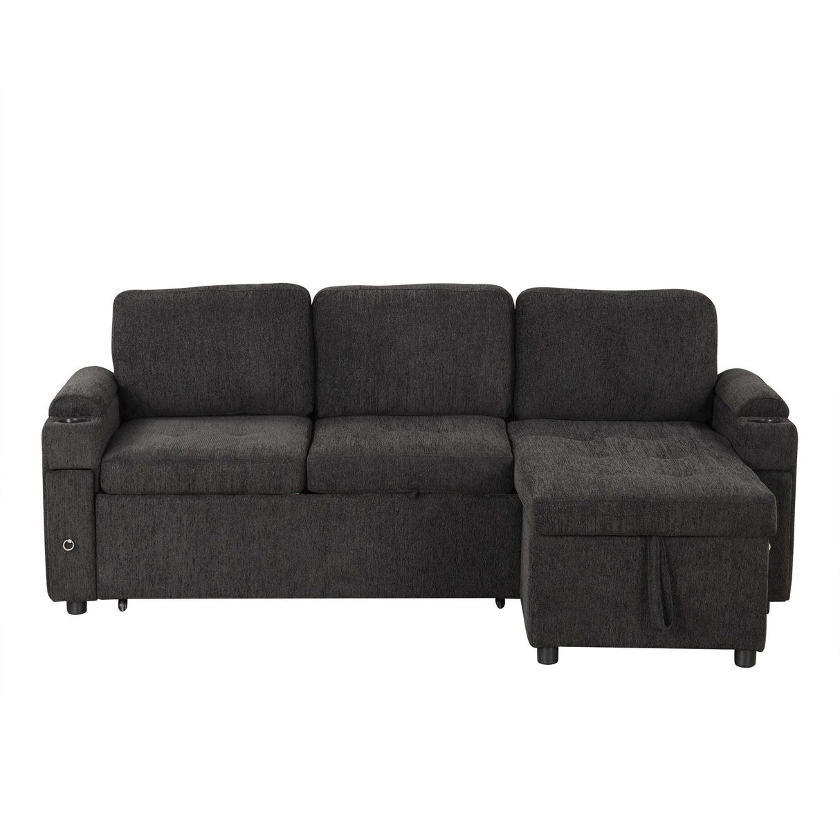 Convertible L Shaped Sofa Couch With Storage, Cup Holders, USB Ports