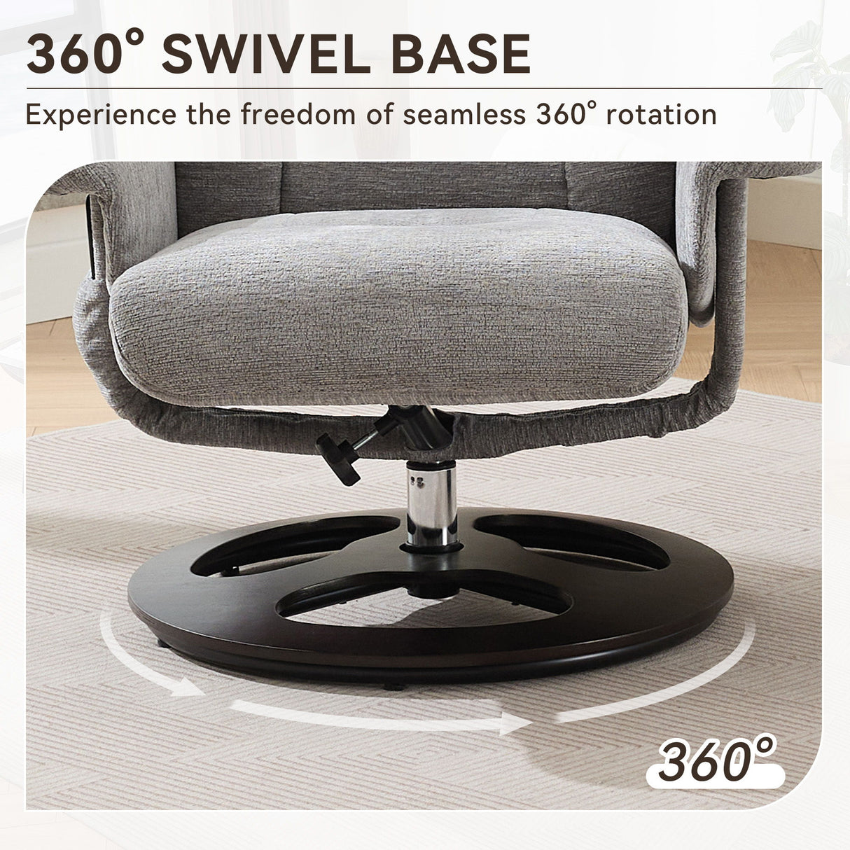 Ergonomic Recliner Chair With Ottoman, Modern 360° Swivel With Footstool