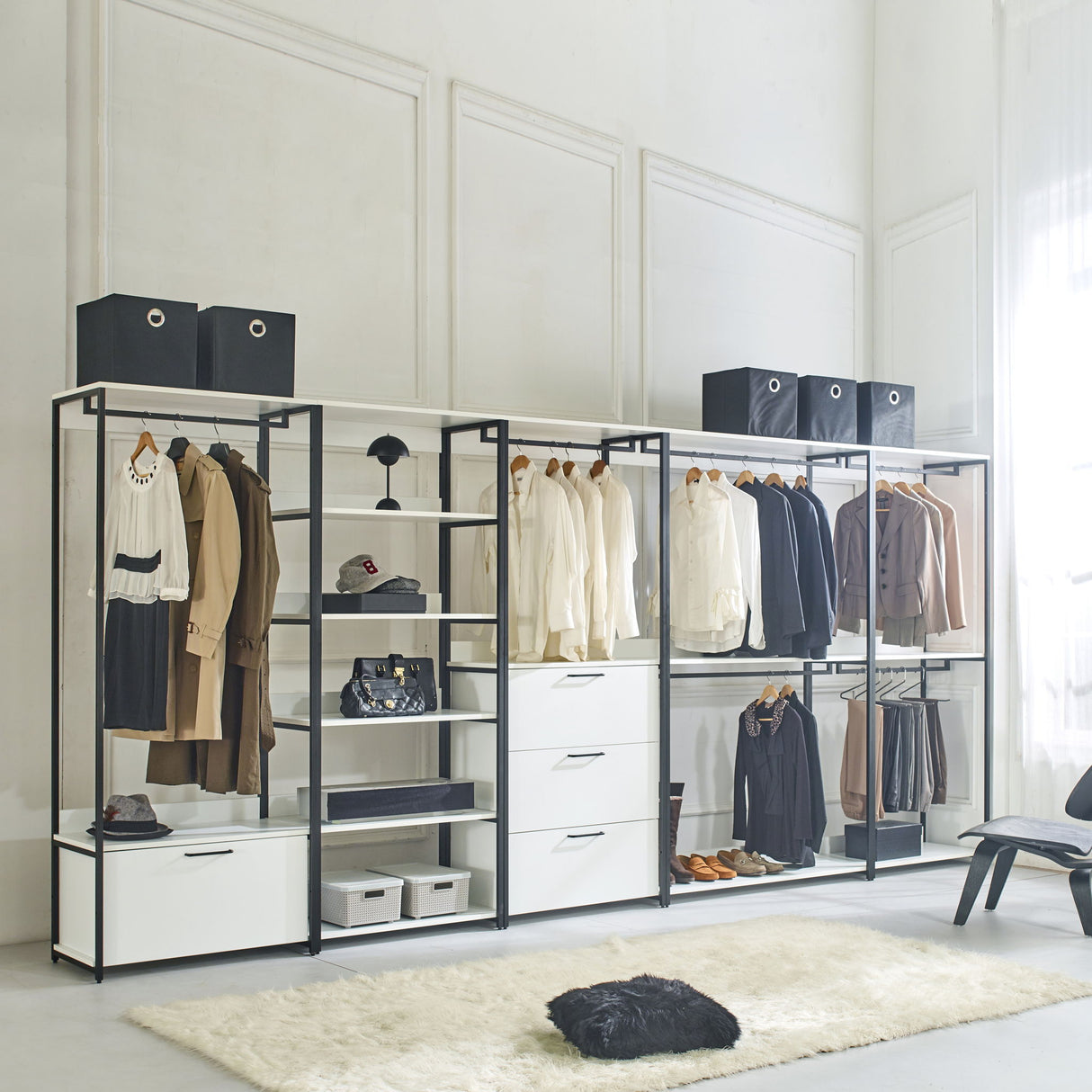 Fiona - Contemporary Wood And Metal Walk In Closet With Drawers