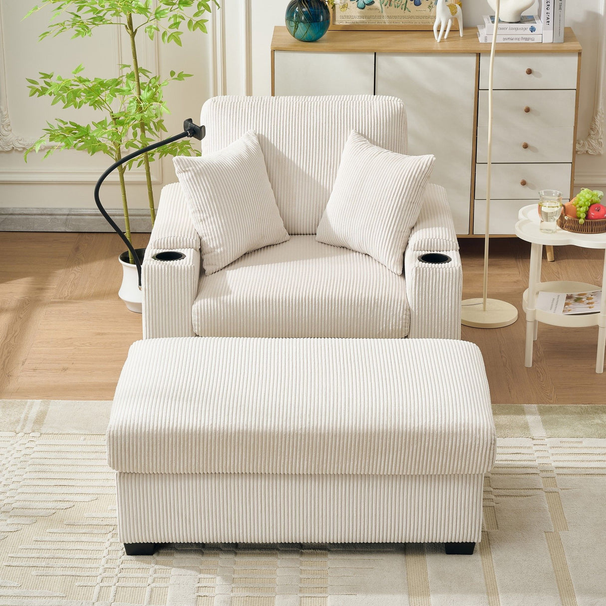 Oversized Chaise Lounge Chair With Ottoman And Storage