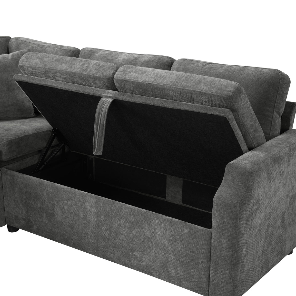 Modern L Shaped Sectional Sofa Bed With Hidden Storage Chenille Upholstery