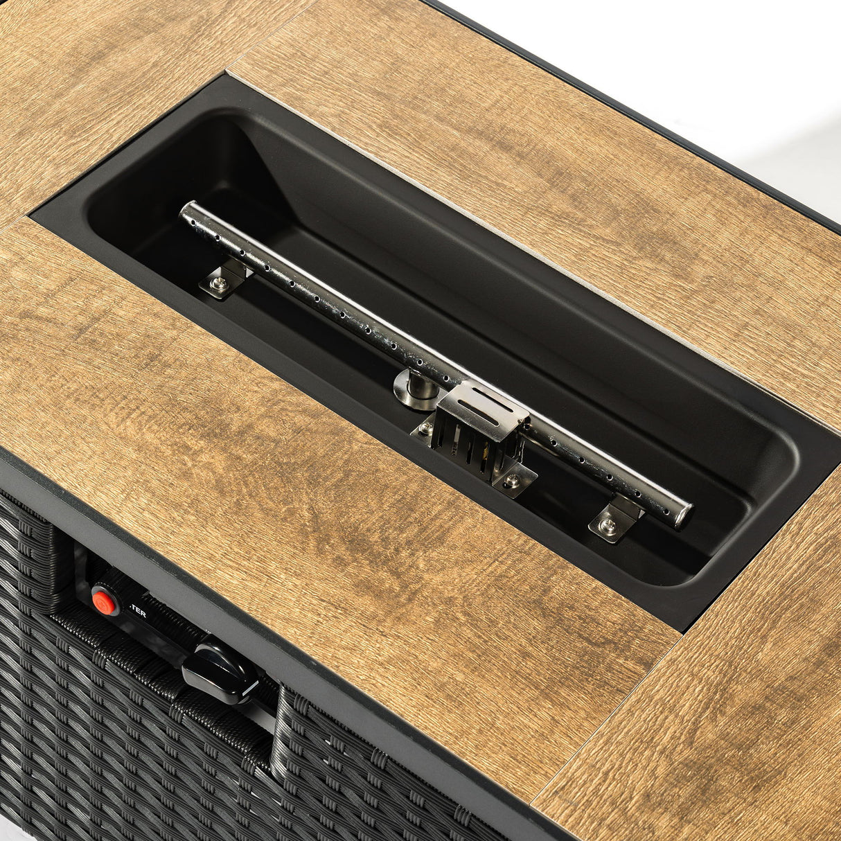 32" Propane Gas Fire Pit Table With Propane Tank Cover, 50000 Btu Rectangular Steel Fire Pit With Beautiful Wicker Base