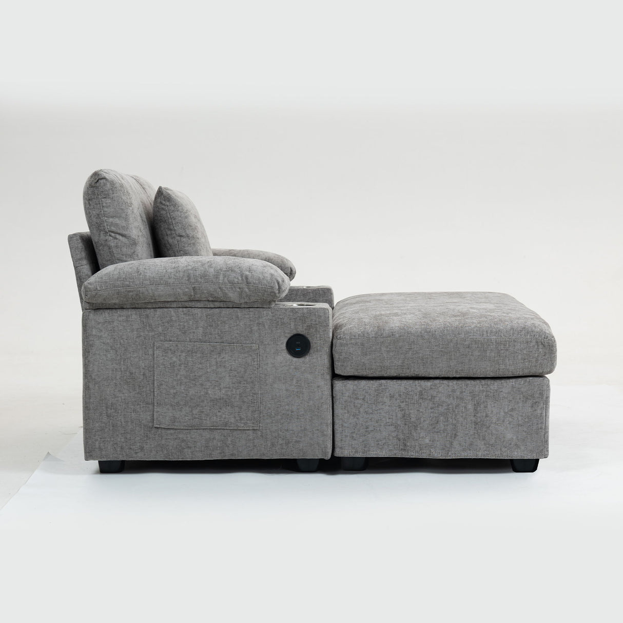Modern Oversized Chair With Ottoman, Cupholders And USB Charging Ports