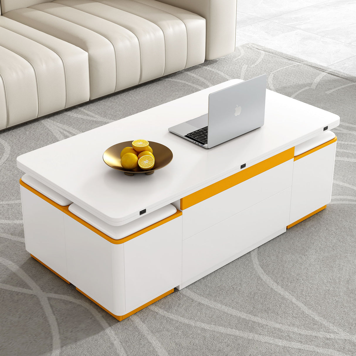 Multi Functional Adjustable Coffee Table With 4 Storage Stools