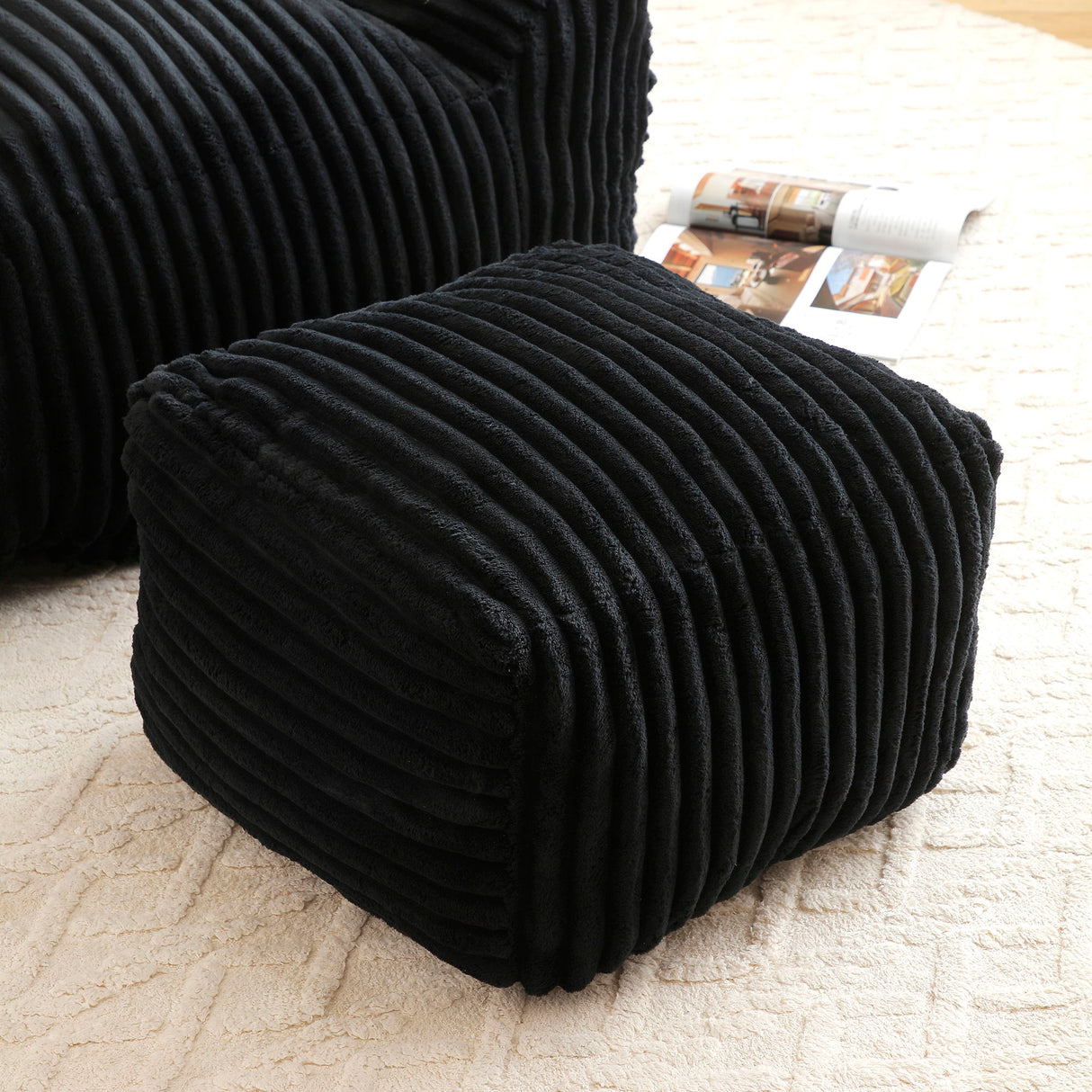 Giant Plush Bean Bag Chair With Armrests And Footstool
