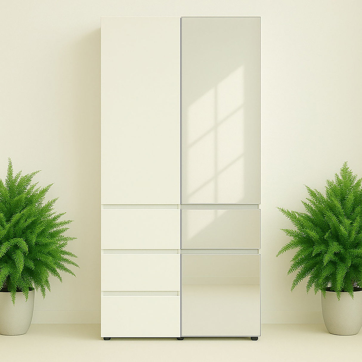 Elise - Modular Wood Closet System With Mirror In Versatile Storage Solution - White