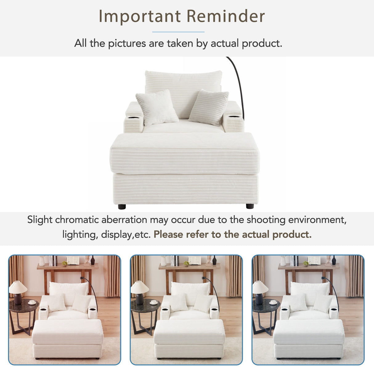 Single Sofa Couch With Storage Space, Movable Ottoman, USB Ports, Cup Holders, Phone Holder