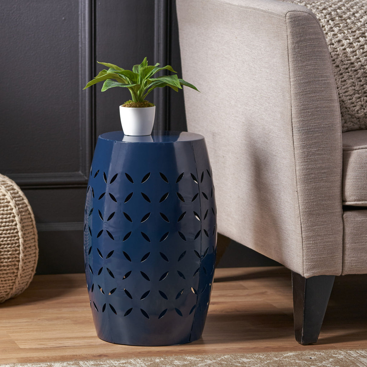 Outdoor Lace Cut Side Table - Navy Blue