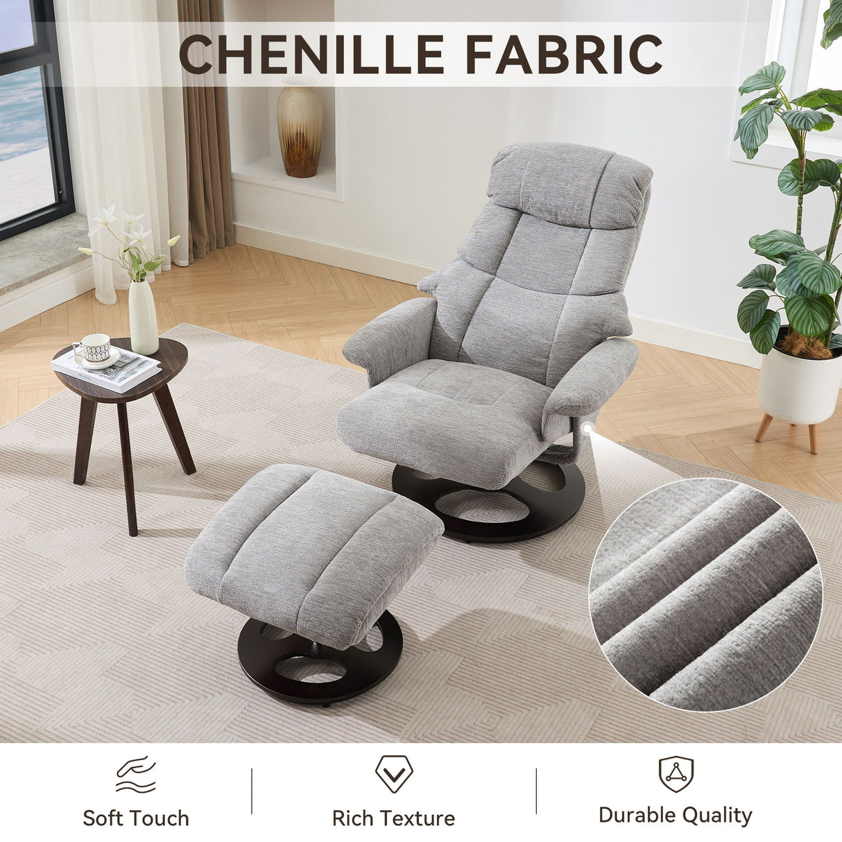 Ergonomic Recliner Chair With Ottoman, Modern 360° Swivel With Footstool