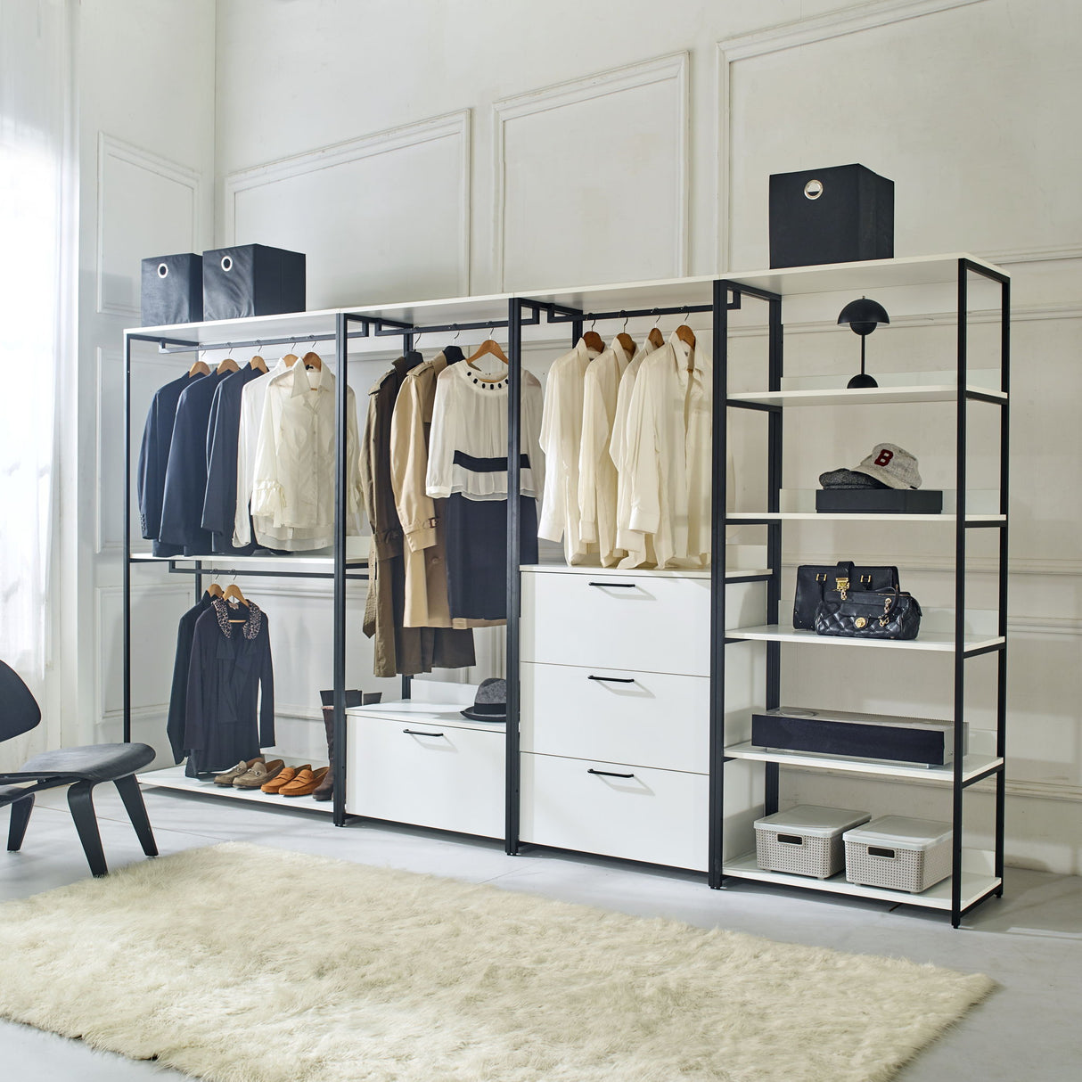 Fiona - Contemporary Wood And Metal Walk In Closet With Drawers