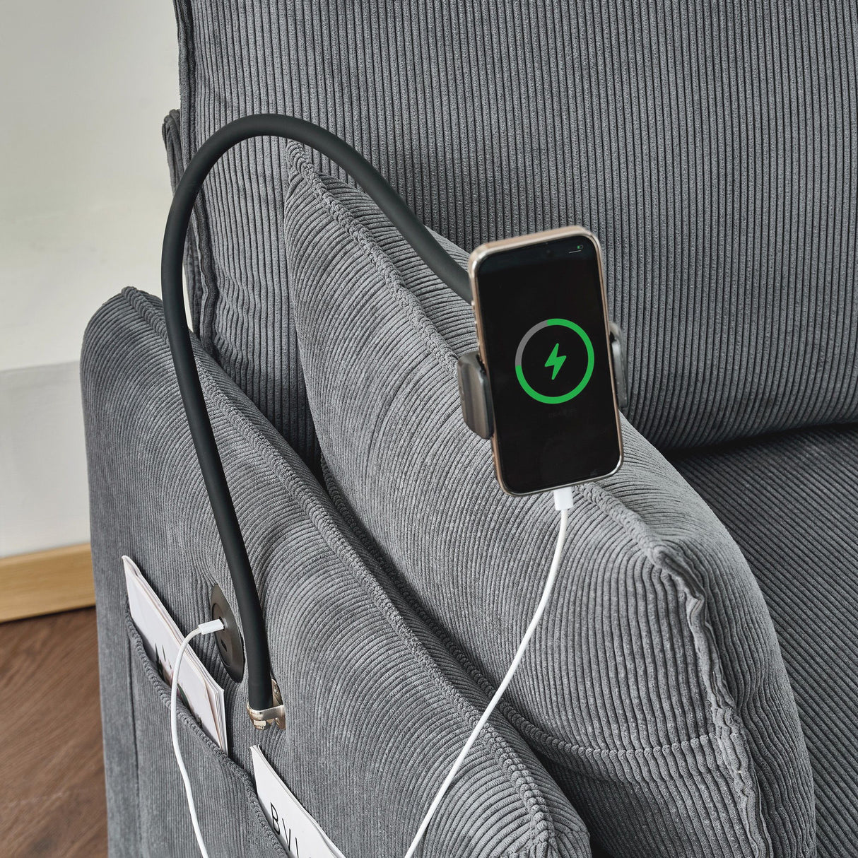 Comfy Corduroy Oversized Chaise Lounge Chair With Ottoman And Storage